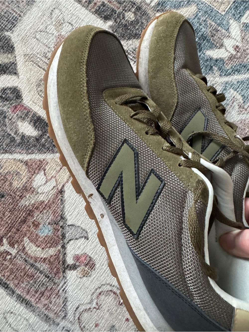 WORN ONCE LOOK NEW: New Balance Men's Olive Green Retro Runner Sneakers
